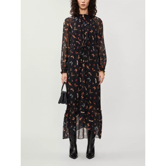 ME+EM Insect Print Sheer Sleeve Maxi Dress 8 Long Sleeve - Picture 3 of 10